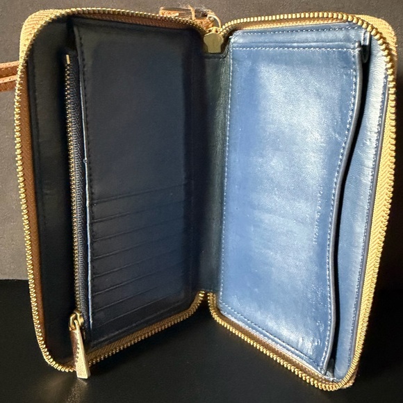 Tory Burch Taupe Zip Around Wallet with Blue Interior - Picture 7 of 13